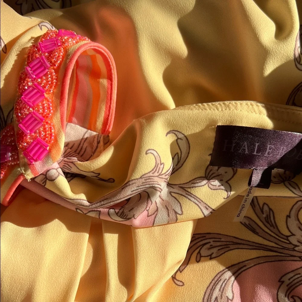 Hale Bob Beaded Long Sleeve Dress in Yellow and Pink, NWT, L - Picture 6 of 12
